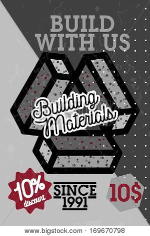 Color vintage building materials shop banner. Vector illustration, EPS 10