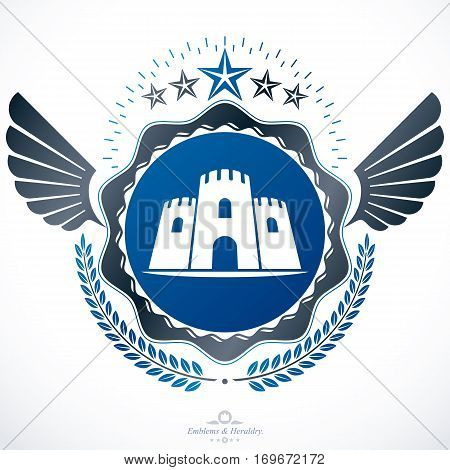 Heraldic sign created with vector vintage elements, stars and medioeval castle