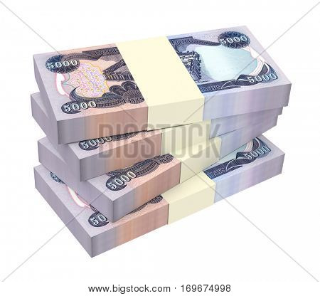 Iraqi dinars bills isolated on white background. 3D illustration.