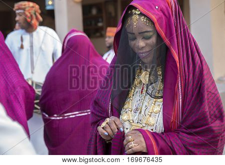Muscat Oman February 4th 2017: omaniya in traditional dress