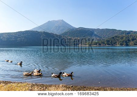 Mountain Kirishima and lake