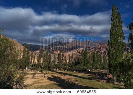 View of the city of Tilcara Quebrada de Humahuaca World Heritage Site Jujuy Argentina Latin America