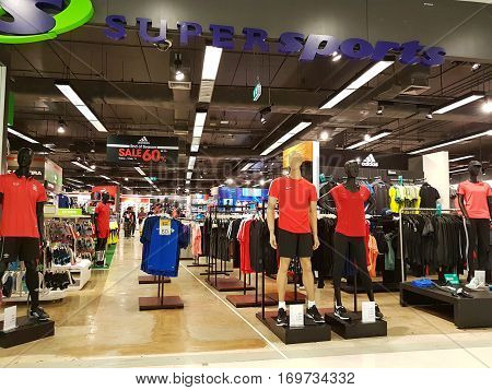 CHIANG RAI THAILAND - FEBRUARY 2 : Department store interior view with sportware zone at Central Plaza on February 2 2017 in Chiang rai Thailand.
