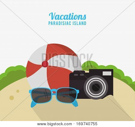 vacations paradisiac island beach ball photo camera sunglasses vector illustration eps 10