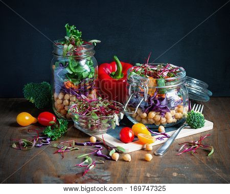 Chickpea and veggies salad with micro greens healthy homemade vegan food vegetarian diet vitamin snack