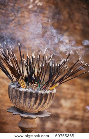 Traditional  incense stick at temple in Sri Lanka