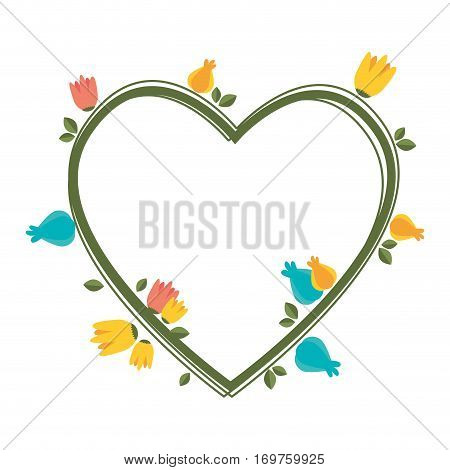 heart love with flowers card icon vector illustration design