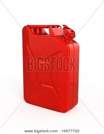 Rød jerrycan isoleret på hvid baggrund