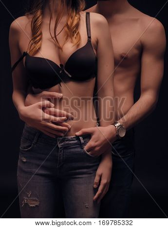 Couple Upper Body Sexy Touching Body Nude Shirtless Bra