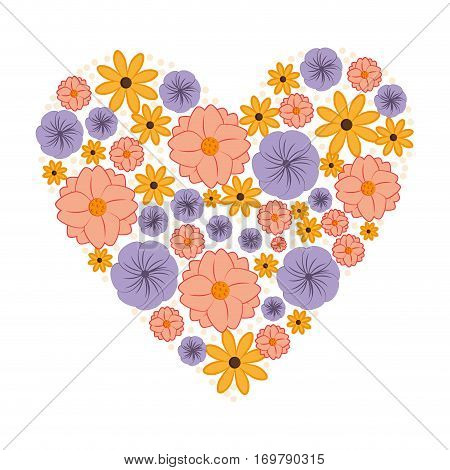 heart love with flowers card icon vector illustration design