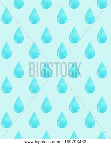 Watercolor illustration of a blue drop of water. Hand drawn illustration