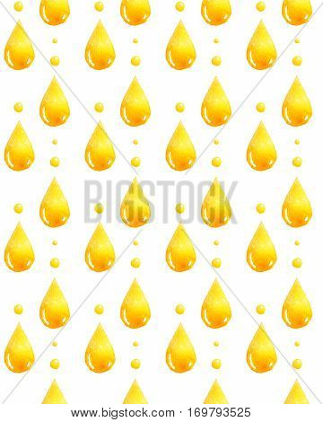 Watercolor illustration of a golden drop of oil. Hand drawn illustration on white background.
