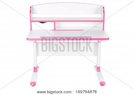 pink school desk is isolated on a white background