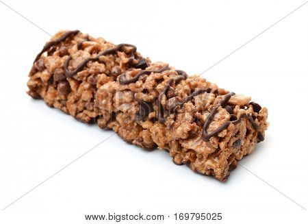 Chocolate cÃÂereal bar isolated on white