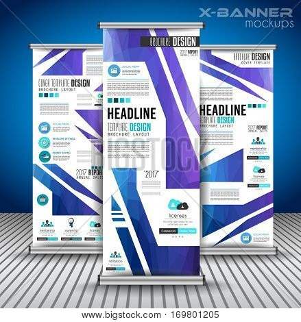Set of Advertisement roll up banners with vertical design for business flyers or brochure. Ideal for modern x-banner and flag-banner.