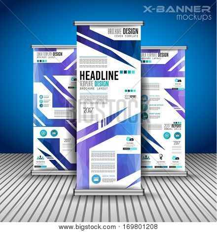 Set of Advertisement roll up banners with vertical design for business flyers or brochure. Ideal for modern x-banner and flag-banner.