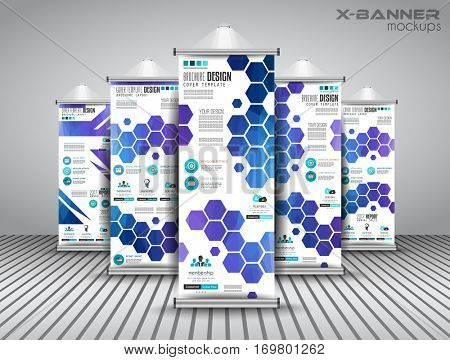 Set of Advertisement roll up banners with vertical design for business flyers or brochure. Ideal for modern x-banner and flag-banner.