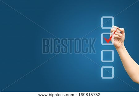 Hand with pen and check boxes concept design illustration banner