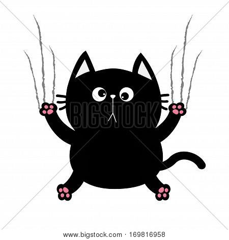 Black fat cat nail claw scratch glass. Cute cartoon funny character. Excoriation track line shape. Baby pet collection. White background. Isolated. Flat design. Vector illustration