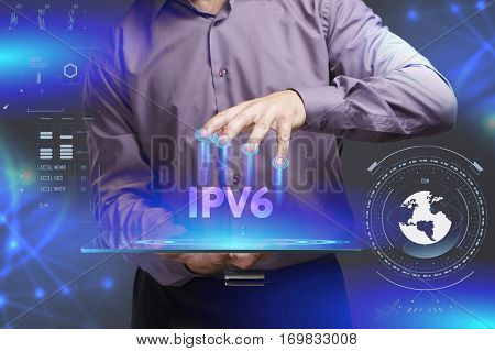 Business, Technology, Internet And Network Concept. Young Businessman Shows The Word On The Virtual