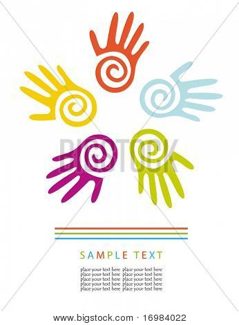 Colored hands. Abstract vector background