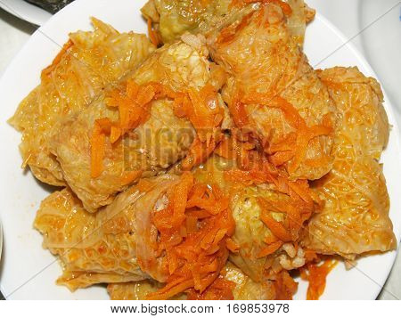 stuffed cabbage is a dish of stuffing wrapped in cabbage leaves.