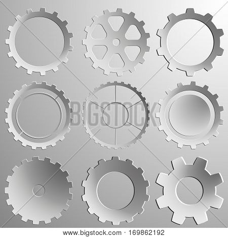 set of nine volume gears with shadows
