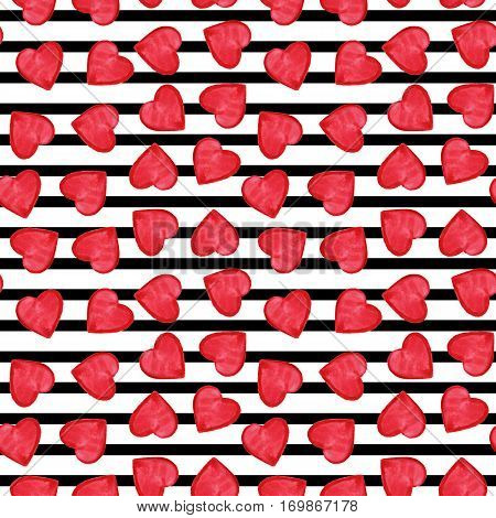 Watercolor red hearts Saint Valentine's Day seamless pattern
