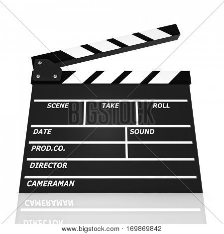 classic clapper board 3d rendering