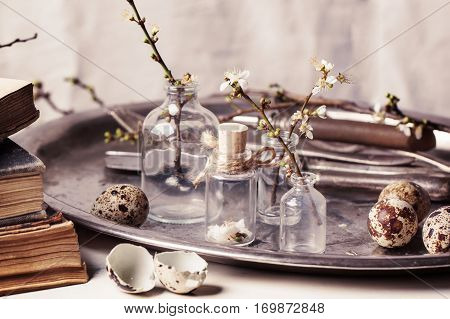 Easter Interior With Vials And Quail Eggs