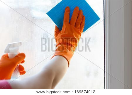 Wash the window with cleaning agent concept design .