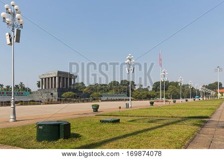 Hanoi Vietnam - Decamber 07 2016 : Ho Chi Minh Mausoleum in Ba Dinh Square is one of the most visited attractions in Hanoi