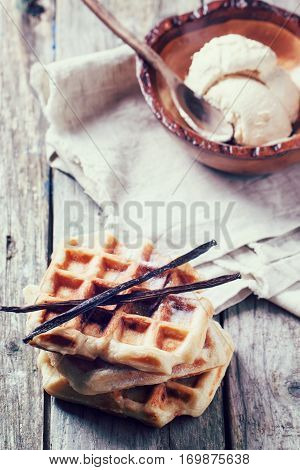 Waffles With Vanilla And Ice Cream