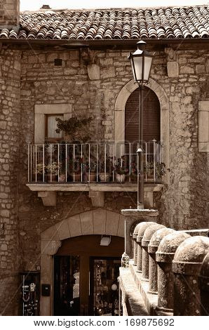 Traditional european nice old house with a balcony