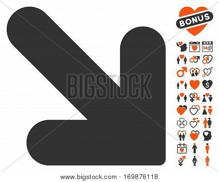 Arrow Down Right pictograph with bonus decoration icon set. Vector illustration style is flat iconic symbols for web design app user interfaces.
