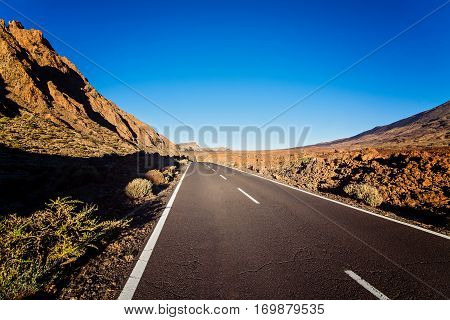 Tarmac road to el Teide volcano. Tenerife Canary Island Spain