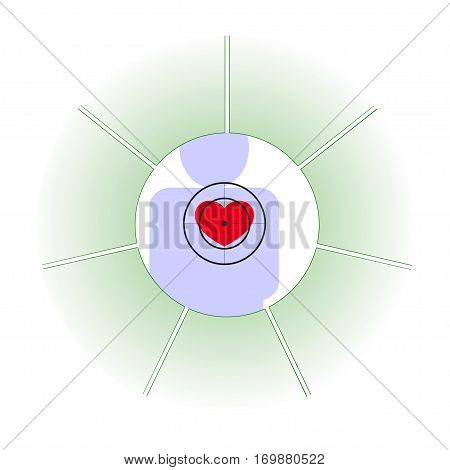 Vector illustration. The emblem logo. The human heart at risk. Healthy lifestyle. human contour. Seven separate sections. Different colors.