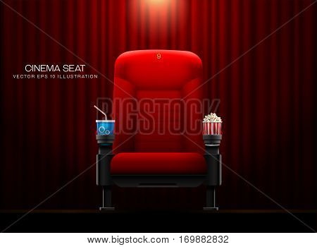 Cinema seat Theater seat realistic style on curtain background vector