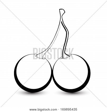Outline sketch monochrome cherry. Black and white elegant contour of the fruit. Drawing for coloring and design packaging for juices diet food.