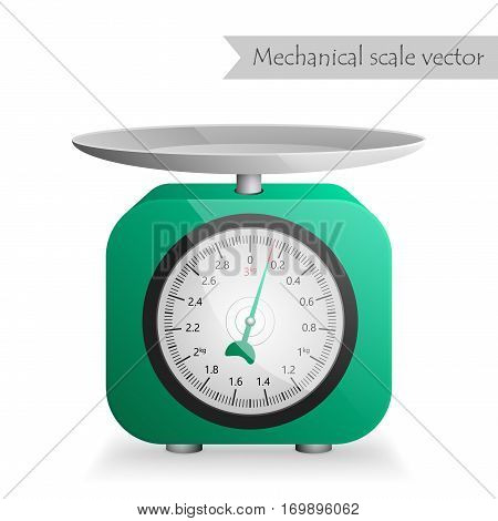 Green mechanical kitchen scale vector isolated on white background