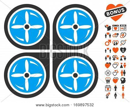 Nanocopter Screws Rotaion pictograph with bonus lovely pictograms. Vector illustration style is flat iconic elements for web design app user interfaces.