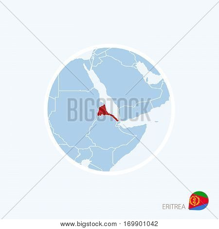 Map Icon Of Eritrea. Blue Map Of Africa With Highlighted Eritrea In Red Color.