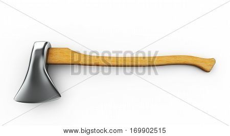 3d render Axe with wooden handle on a white background