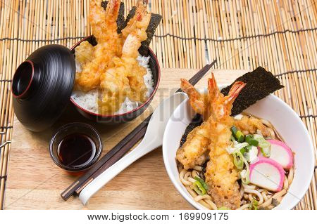 Tempura on rice and Udon Ramen / Cooking Tempura concept