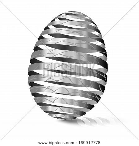 3d Silver egg with texture. Modular eggshell spaced. Happy Easter day. East tradicional gift for good luck. Stylized farm products.