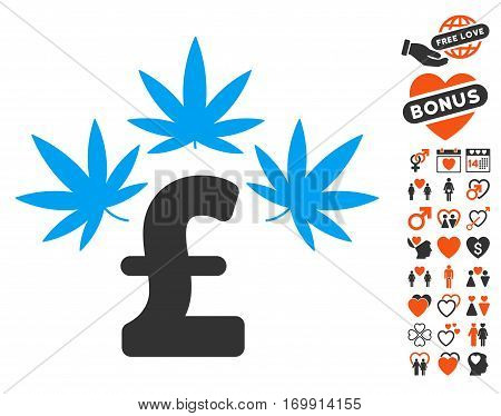 Cannabis Pound Business icon with bonus valentine design elements. Vector illustration style is flat iconic elements for web design app user interfaces.