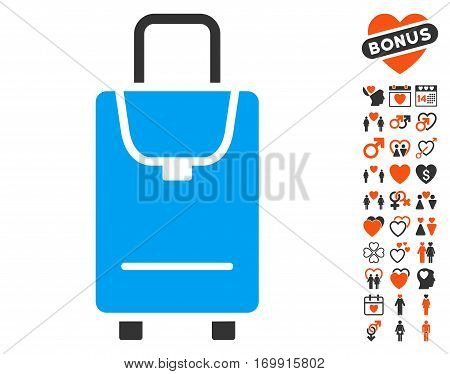 Carryon icon with bonus romantic pictograms. Vector illustration style is flat iconic symbols for web design app user interfaces.