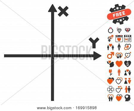 Cartesian Axes icon with bonus love pictograms. Vector illustration style is flat iconic symbols for web design app user interfaces.