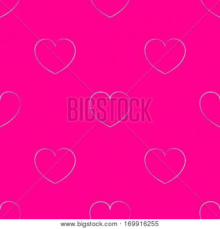 Seamless pink pattern with hearts. Bright background for the Valentine's day. Cute wallpaper on the theme of love. Texture with a white outline.