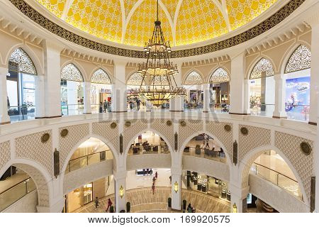 DUBAI UAE - DEC 5 2016: Interior of the Dubai Mall - worlds largest shopping mall. United Arab Emirates Middle East